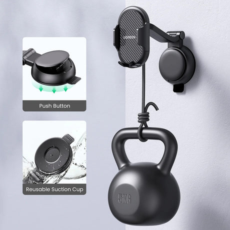 Suport Ugreen LP405 (20473), Waterfall-Shaped with Suction Cup for Dashboard, 360°, 4.7″- 7.2″ Phones, Negru