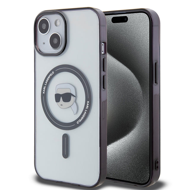 Husa de protectie Karl Lagerfeld IML MagSafe (KLHMP15MHKHNOTK) compatibil cu iPhone 15 Plus, Transparent Karl`S Head