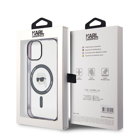 Husa de protectie Karl Lagerfeld IML MagSafe (KLHMP15MHKHNOTK) compatibil cu iPhone 15 Plus, Transparent Karl`S Head