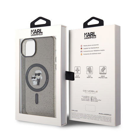 Husa de protectie Karl Lagerfeld Glitter MagSafe (KLHMP15MHGKCNOK) compatibil cu iPhone 15 Plus, Karl&Choupette