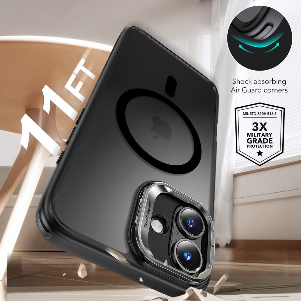 Folie de protectie ESR Classic Hybrid HaloLock Kickstand + Tempered Glass compatibil cu iPhone 16, Negru Mat