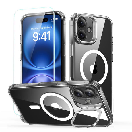 Folie de protectie ESR Classic Hybrid HaloLock Kickstand + Tempered Glass compatibil cu iPhone 16 Plus, Transparent