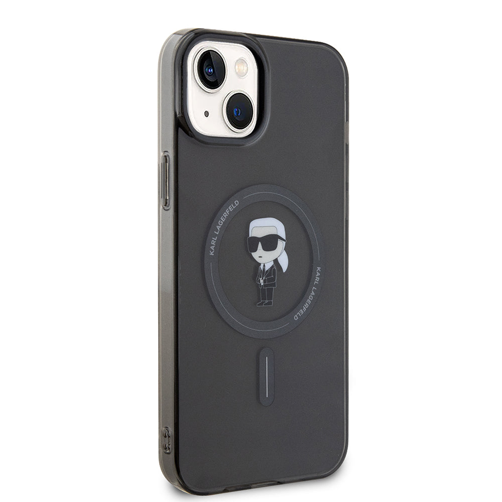 Husa de protectie Karl Lagerfeld IML MagSafe (KLHMP15MHFCKNOK) compatibil cu iPhone 15 Plus, Negru Ikonik