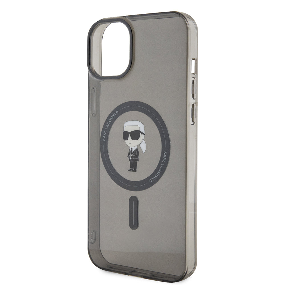 Husa de protectie Karl Lagerfeld IML MagSafe (KLHMP15MHFCKNOK) compatibil cu iPhone 15 Plus, Negru Ikonik
