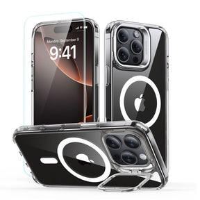 Folie de protectie ESR Classic Hybrid HaloLock Kickstand + Tempered Glass compatibil cu iPhone 16 Pro Max, Transparent