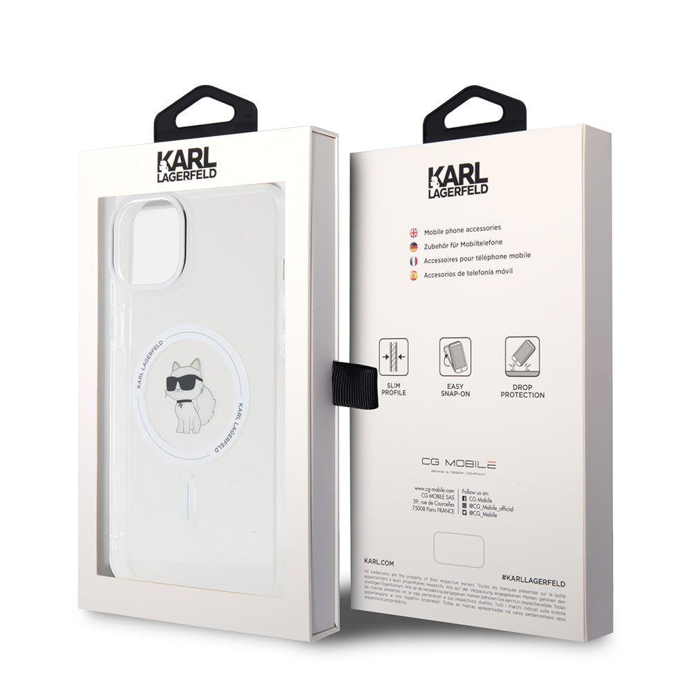 Husa de protectie Karl Lagerfeld IML MagSafe (KLHMP15MHFCCNOT) compatibil cu iPhone 15 Plus, Transparent Choupette