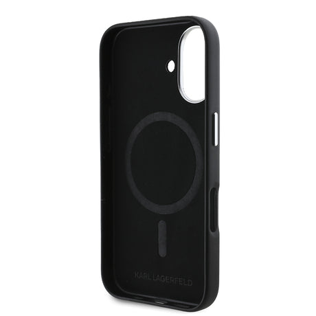 Husa de protectie Karl Lagerfeld Leather MagSafe (KLHMP16SPGMSRPK) compatibil cu iPhone 16, FW Metal Plate