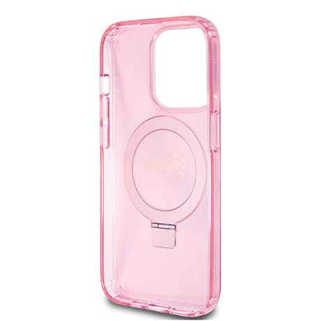 Husa de protectie Guess Ring Stand Script Glitter MagSafe (GUHMP15LHRSGSP) compatibil cu iPhone 15 Pro, Roz