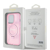 Husa de protectie Guess Ring Stand Script Glitter MagSafe (GUHMP15LHRSGSP) compatibil cu iPhone 15 Pro, Roz