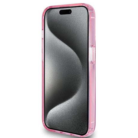 Husa de protectie Guess Ring Stand Script Glitter MagSafe (GUHMP15LHRSGSP) compatibil cu iPhone 15 Pro, Roz