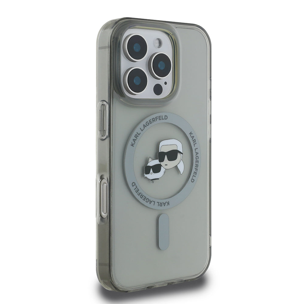 Husa de protectie Karl Lagerfeld IML MagSafe (KLHMP16LHLSKCK) compatibil cu iPhone 16 Pro, Metal Karl&Choupette Head