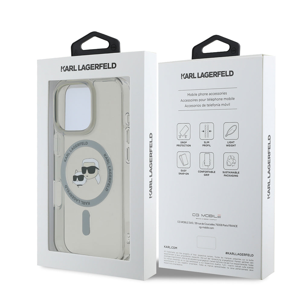 Husa de protectie Karl Lagerfeld IML MagSafe (KLHMP16LHLSKCK) compatibil cu iPhone 16 Pro, Metal Karl&Choupette Head