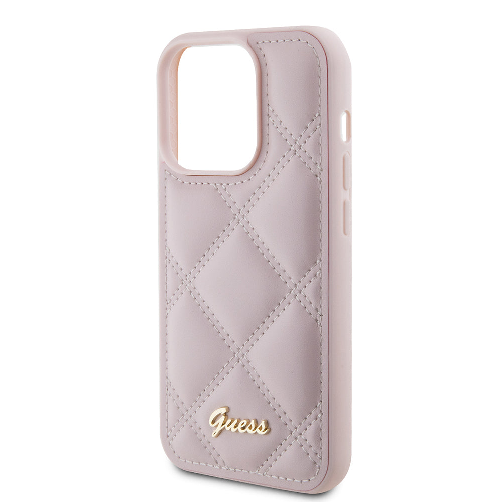 Husa de protectie Guess Quilted Metal Logo (GUHCP15XPSQSQSP) compatibil cu iPhone 15 Pro Max, Roz