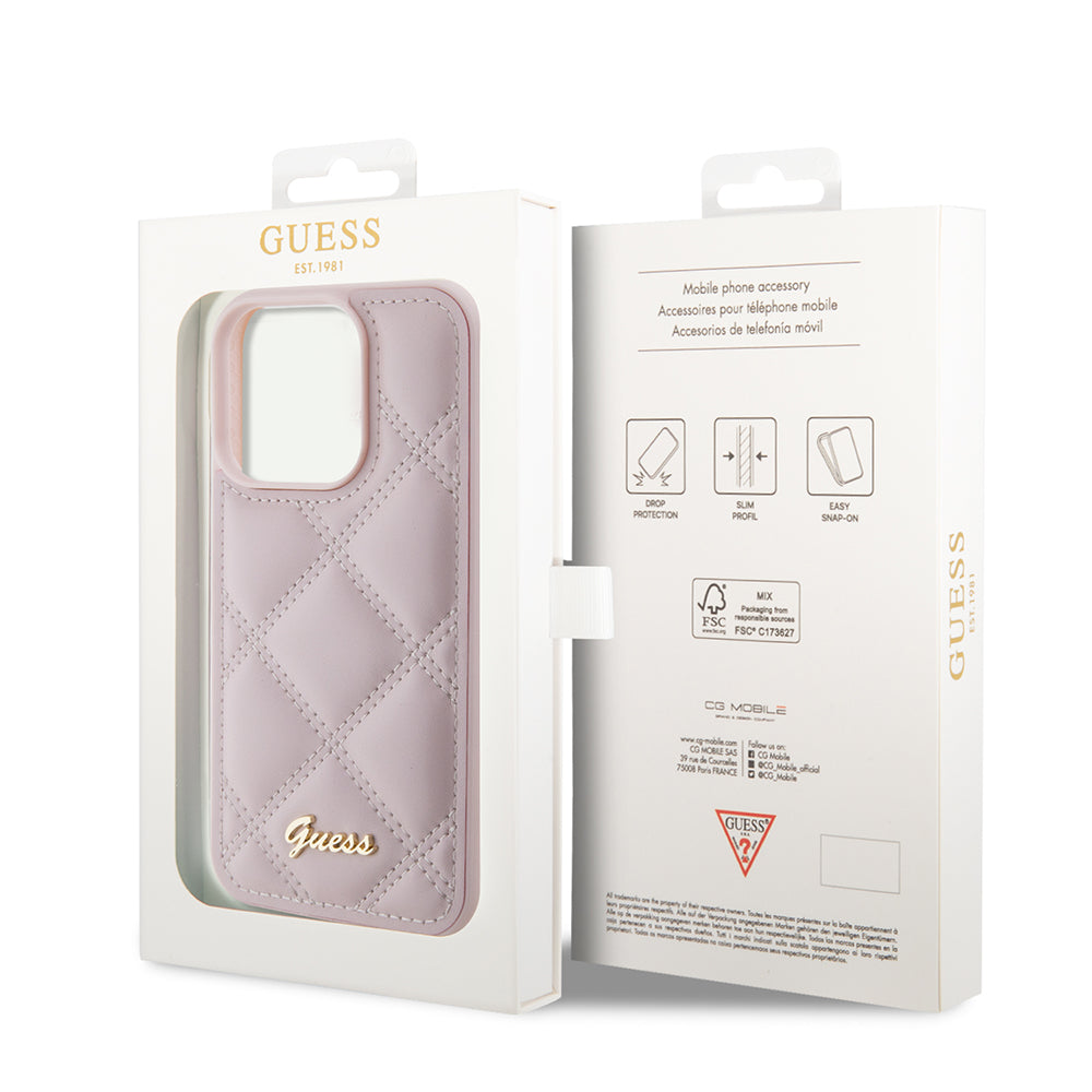 Husa de protectie Guess Quilted Metal Logo (GUHCP15XPSQSQSP) compatibil cu iPhone 15 Pro Max, Roz