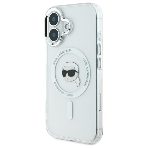 Husa de protectie Karl Lagerfeld IML MagSafe (KLHMP16MHLSKIH) compatibil cu iPhone 16 Plus, Alb Karl`S Head