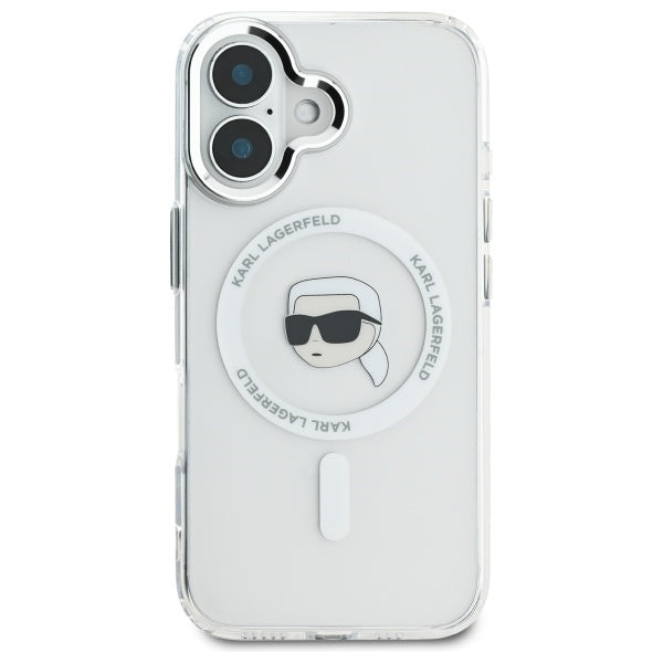 Husa de protectie Karl Lagerfeld IML MagSafe (KLHMP16MHLSKIH) compatibil cu iPhone 16 Plus, Alb Karl`S Head