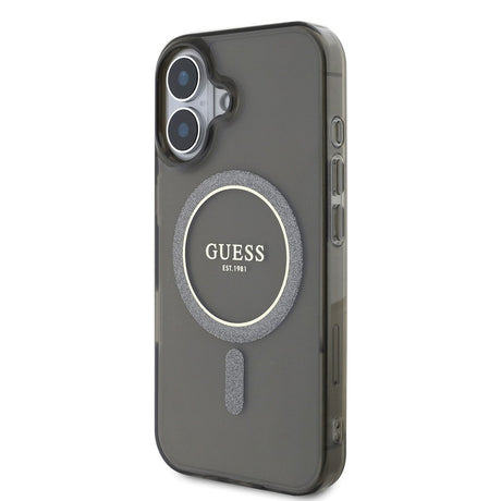 Husa de protectie Guess IML Glitter Circle MagSafe (GUHMP16SHFGEREK) compatibil cu iPhone 16, Negru