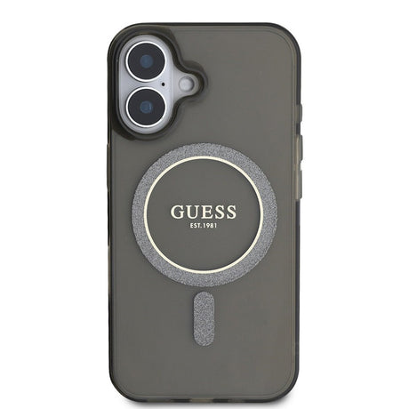 Husa de protectie Guess IML Glitter Circle MagSafe (GUHMP16SHFGEREK) compatibil cu iPhone 16, Negru