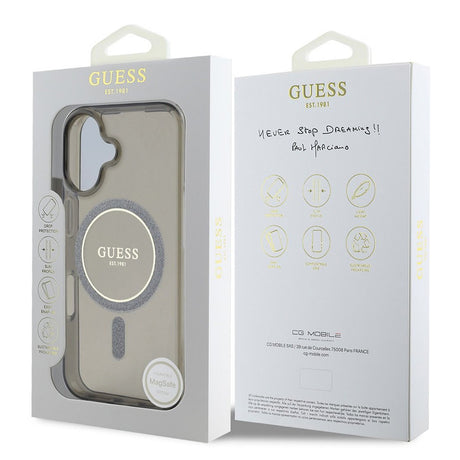 Husa de protectie Guess IML Glitter Circle MagSafe (GUHMP16SHFGEREK) compatibil cu iPhone 16, Negru