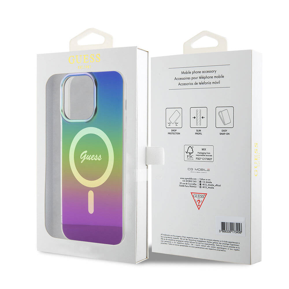 Husa de protectie Guess IML Iridescent MagSafe (GUHMP15LHITSK) compatibil cu iPhone 15 Pro, Curcubeu