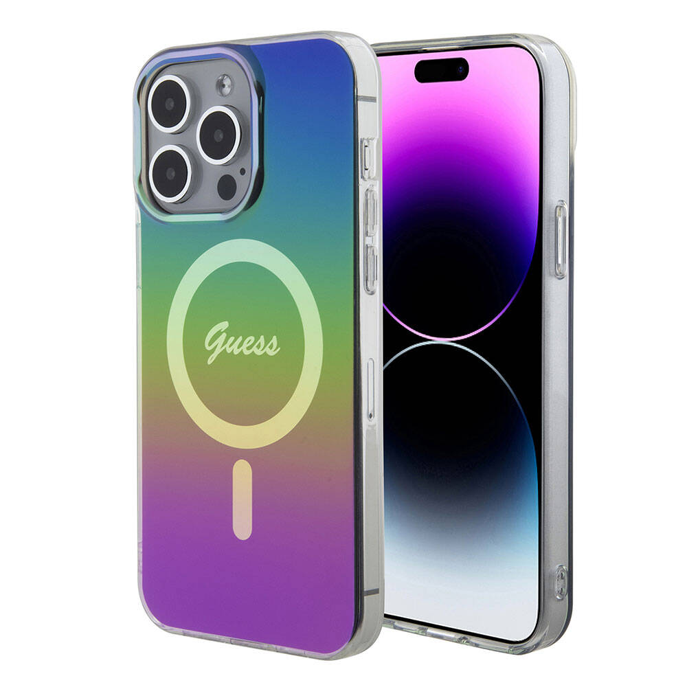 Husa de protectie Guess IML Iridescent MagSafe (GUHMP15LHITSK) compatibil cu iPhone 15 Pro, Curcubeu