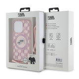 Husa de protectie Karl Lagerfeld IML Crossbody MagSafe (KLHMP15LHCKCKLCP) compatibil cu iPhone 15 Pro, Roz Monogram Karl&Choupette Head