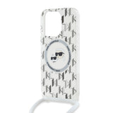 Husa de protectie Karl Lagerfeld IML Crossbody MagSafe (KLHMP15LHCKCKLCT) compatibil cu iPhone 15 Pro, Transparent Monogram Karl&Choupette Head