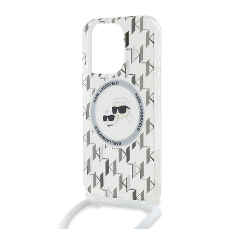 Husa de protectie Karl Lagerfeld IML Crossbody MagSafe (KLHMP15LHCKCKLCT) compatibil cu iPhone 15 Pro, Transparent Monogram Karl&Choupette Head