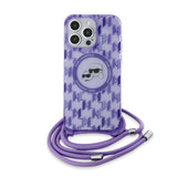 Husa de protectie Karl Lagerfeld IML Crossbody MagSafe (KLHMP15LHCKCKLCU) compatibil cu iPhone 15 Pro, Mov Monogram Karl&Choupette Head