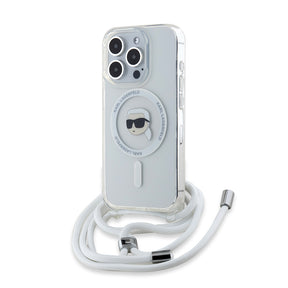 Husa de protectie Karl Lagerfeld IML Crossbody MagSafe (KLHMP15LHCKHNT) compatibil cu iPhone 15 Pro, Transparent Karl Head