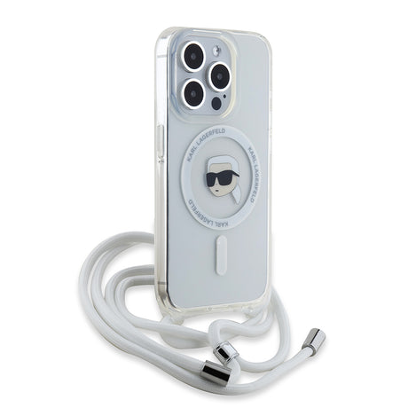 Husa de protectie Karl Lagerfeld IML Crossbody MagSafe (KLHMP15LHCKHNT) compatibil cu iPhone 15 Pro, Transparent Karl Head