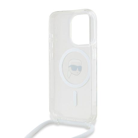 Husa de protectie Karl Lagerfeld IML Crossbody MagSafe (KLHMP15LHCKHNT) compatibil cu iPhone 15 Pro, Transparent Karl Head