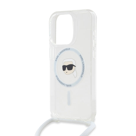 Husa de protectie Karl Lagerfeld IML Crossbody MagSafe (KLHMP15LHCKHNT) compatibil cu iPhone 15 Pro, Transparent Karl Head
