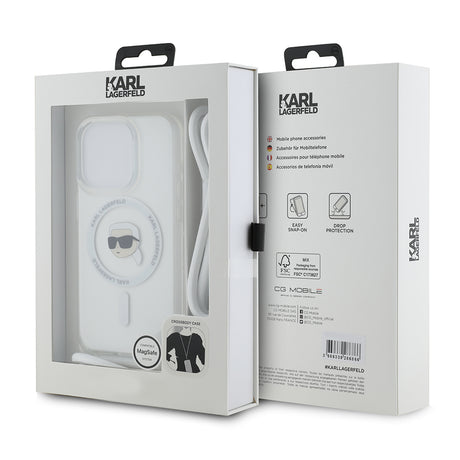 Husa de protectie Karl Lagerfeld IML Crossbody MagSafe (KLHMP15LHCKHNT) compatibil cu iPhone 15 Pro, Transparent Karl Head