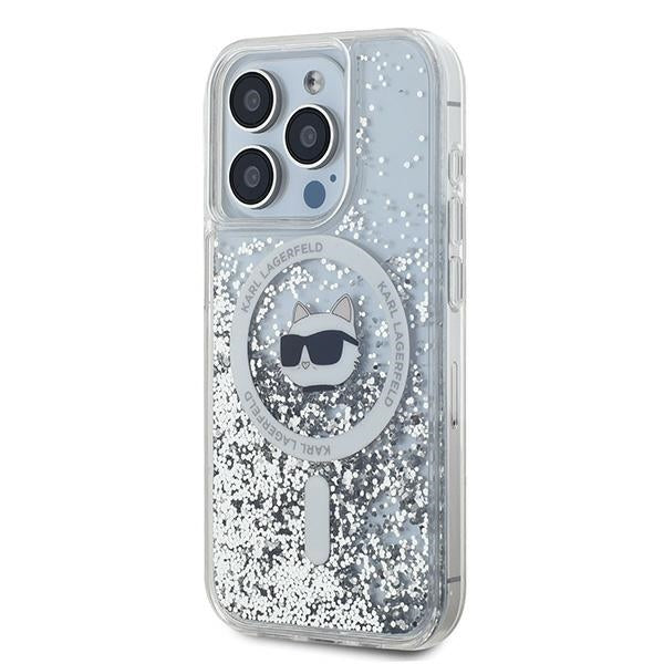 Husa de protectie Karl Lagerfeld Liquid Glitter MagSafe (KLHMP15XLGCHSGH) compatibil cu iPhone 15 Pro Max, Transparent Choupette Head
