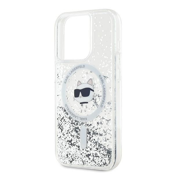 Husa de protectie Karl Lagerfeld Liquid Glitter MagSafe (KLHMP15XLGCHSGH) compatibil cu iPhone 15 Pro Max, Transparent Choupette Head