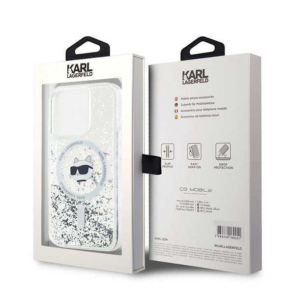 Husa de protectie Karl Lagerfeld Liquid Glitter MagSafe (KLHMP15XLGCHSGH) compatibil cu iPhone 15 Pro Max, Transparent Choupette Head