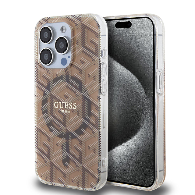 Husa de protectie Guess IML GCube MagSafe (GUHMP15XHGCUSTGW) compatibil cu iPhone 15 Pro Max, Maro