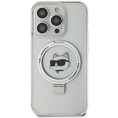 Husa de protectie Karl Lagerfeld Hardcase Ring Stand MagSafe (KLHMP15XHMRSCHH) compatibil cu iPhone 15 Pro Max, Alb Choupette Head
