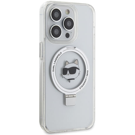 Husa de protectie Karl Lagerfeld Hardcase Ring Stand MagSafe (KLHMP15XHMRSCHH) compatibil cu iPhone 15 Pro Max, Alb Choupette Head