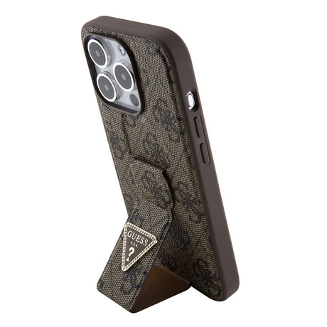 Husa de protectie Guess Grip Stand 4G Triangle Strass (GUHCP15LPGS4TDW) compatibil cu iPhone 15 Pro, Maro