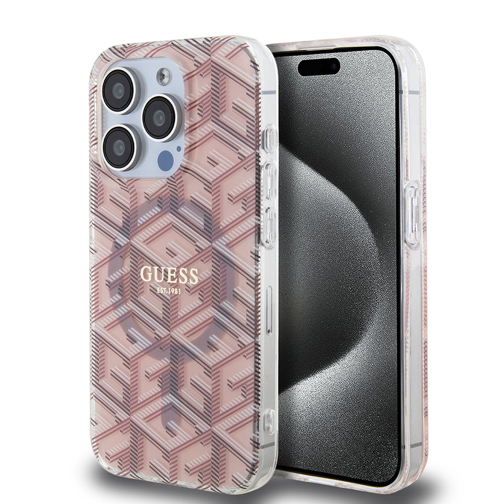 Husa de protectie Guess IML GCube MagSafe (GUHMP15XHGCUSTGP) compatibil cu iPhone 15 Pro Max, Roz