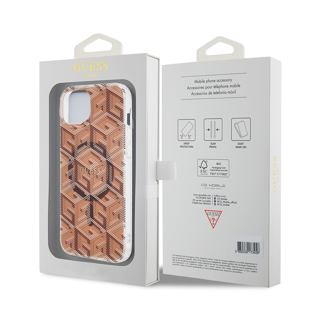 Husa de protectie Guess IML GCube MagSafe (GUHMP15MHGCUSTGW) compatibil cu iPhone 15 Plus, Maro
