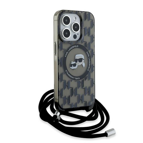 Husa de protectie Karl Lagerfeld IML Crossbody MagSafe (KLHMP15XHCKCKLCK) compatibil cu iPhone 15 Pro Max, Monogram Karl&Choupette Head