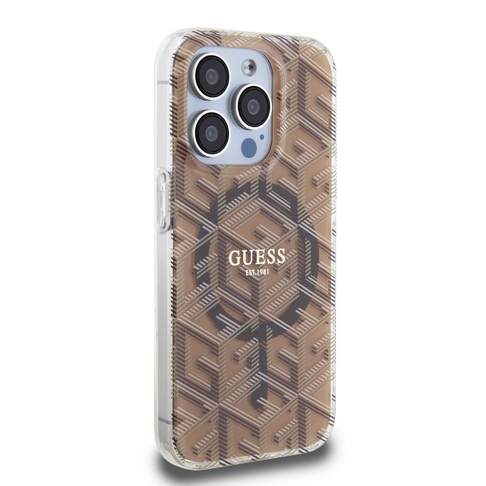 Husa de protectie Guess IML GCube MagSafe (GUHMP15LHGCUSTGW) compatibil cu iPhone 15 Pro, Maro