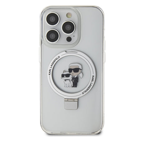 Husa de protectie Karl Lagerfeld Hardcase Ring Stand MagSafe (KLHMP15LHMRSKCH) compatibil cu iPhone 15 Pro, Alb Karl&Choupette