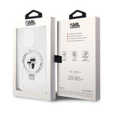 Husa de protectie Karl Lagerfeld Hardcase Ring Stand MagSafe (KLHMP15LHMRSKCH) compatibil cu iPhone 15 Pro, Alb Karl&Choupette