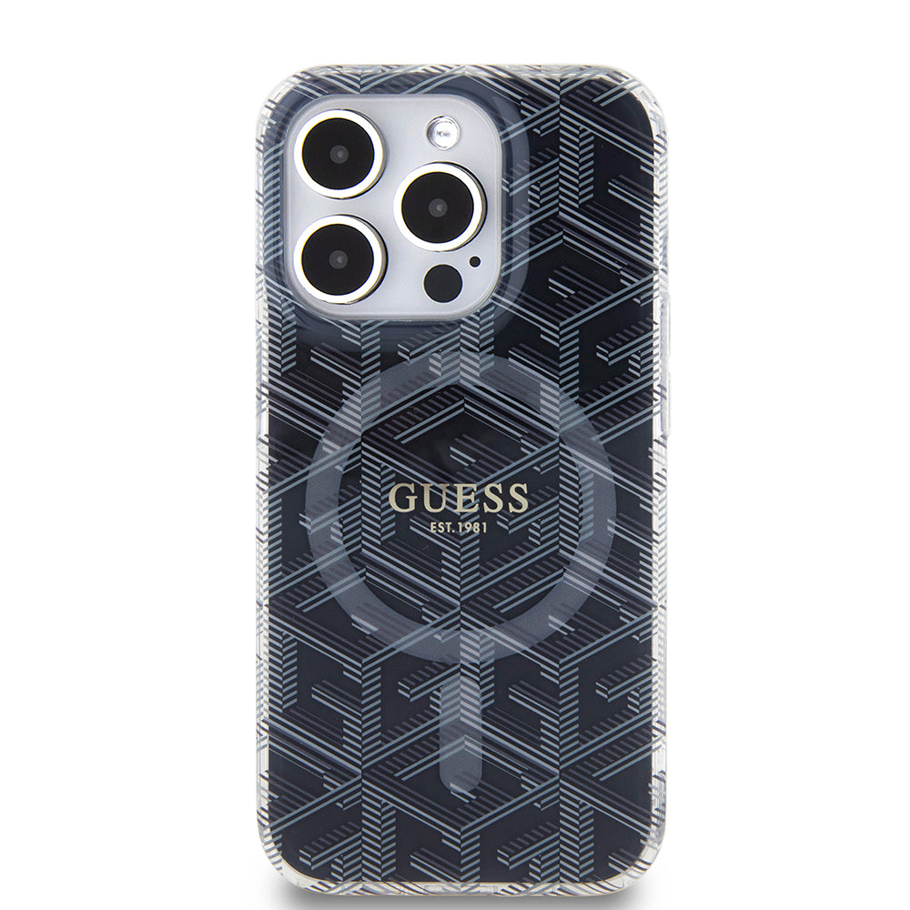 Husa de protectie Guess IML GCube MagSafe (GUHMP15LHGCUSTGK) compatibil cu iPhone 15 Pro, Negru
