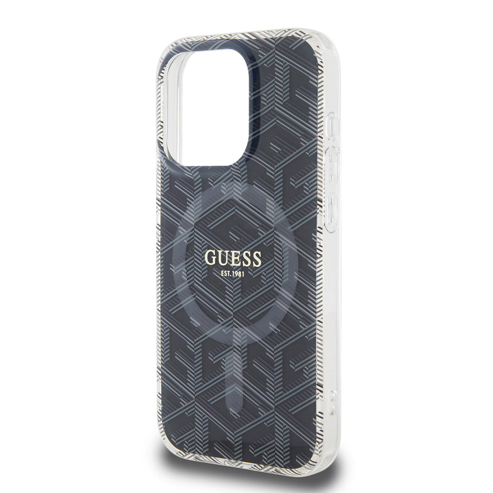Husa de protectie Guess IML GCube MagSafe (GUHMP15LHGCUSTGK) compatibil cu iPhone 15 Pro, Negru