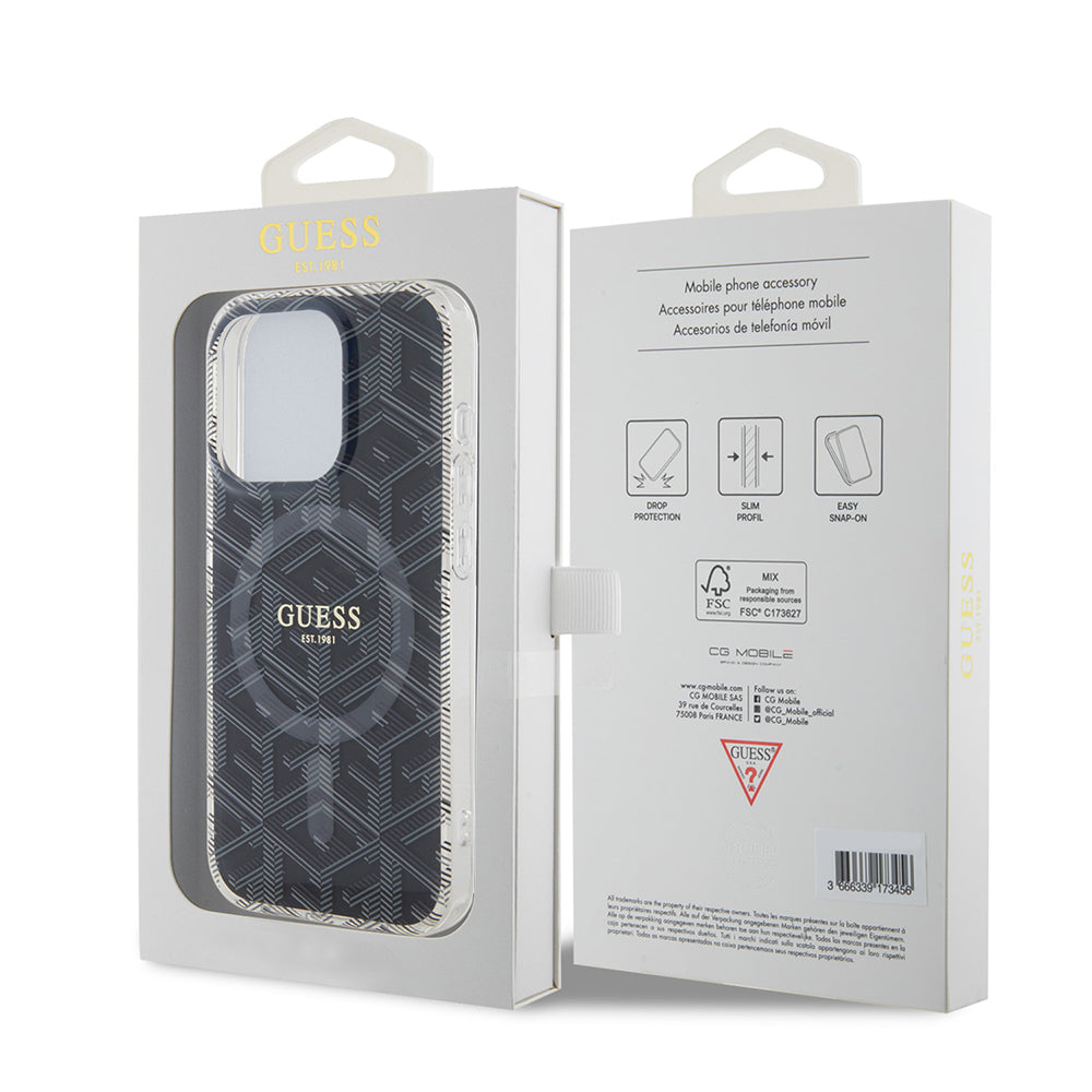 Husa de protectie Guess IML GCube MagSafe (GUHMP15LHGCUSTGK) compatibil cu iPhone 15 Pro, Negru